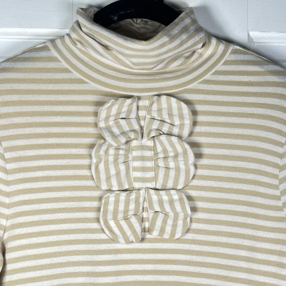 Anthropologie’s Little Yellow Button Striped Women’s Turtleneck Top Bows Size M - Picture 2 of 6